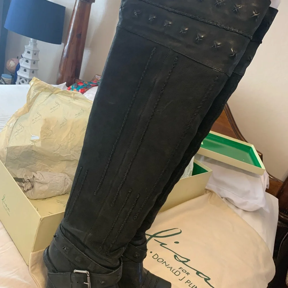 Donald J. Pliner Black Leather High Studded Boots Limited Edition